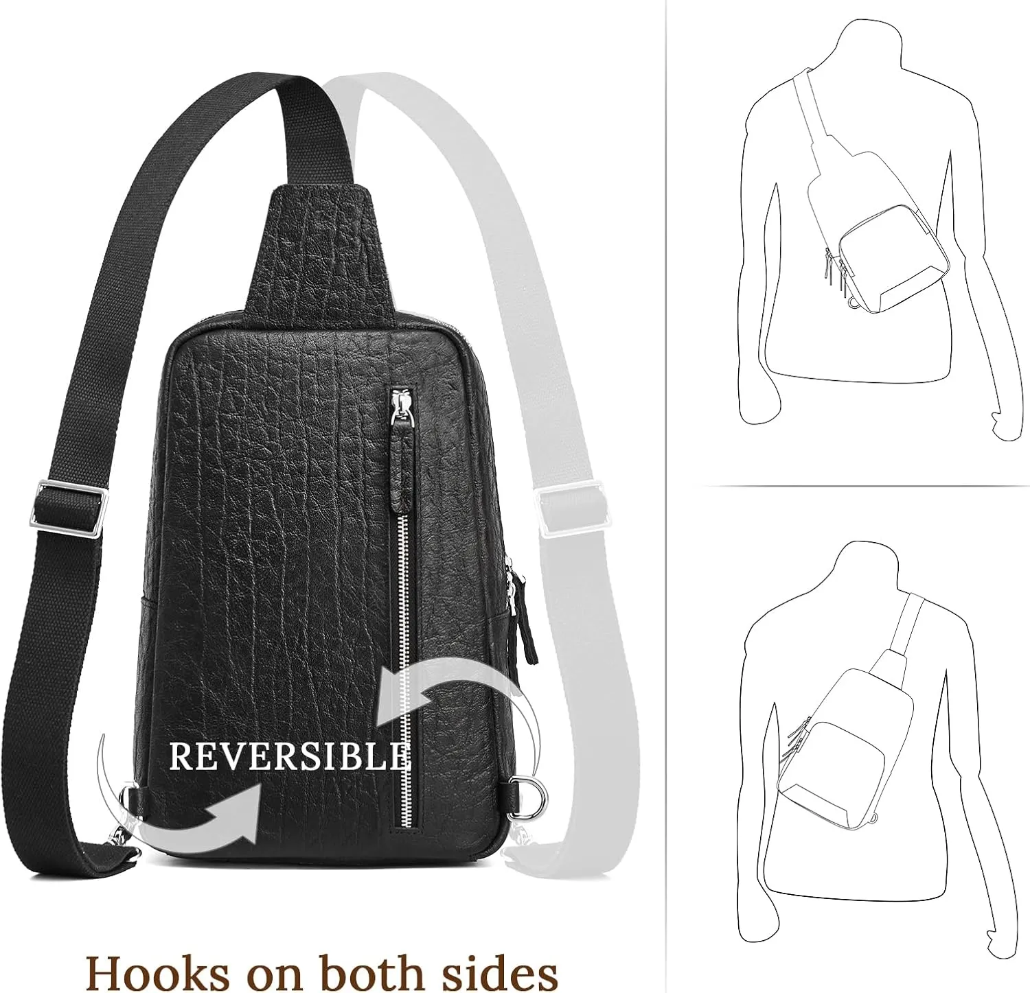 S-ZONE Sling Bag for Men Women RFID Blocking Genuine Leather Crossbody Shoulder Bag Backpack Hiking Daypack Travel