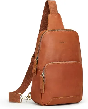 S-ZONE Sling Bag for Men Women RFID Blocking Genuine Leather Crossbody Shoulder Bag Backpack Hiking Daypack Travel