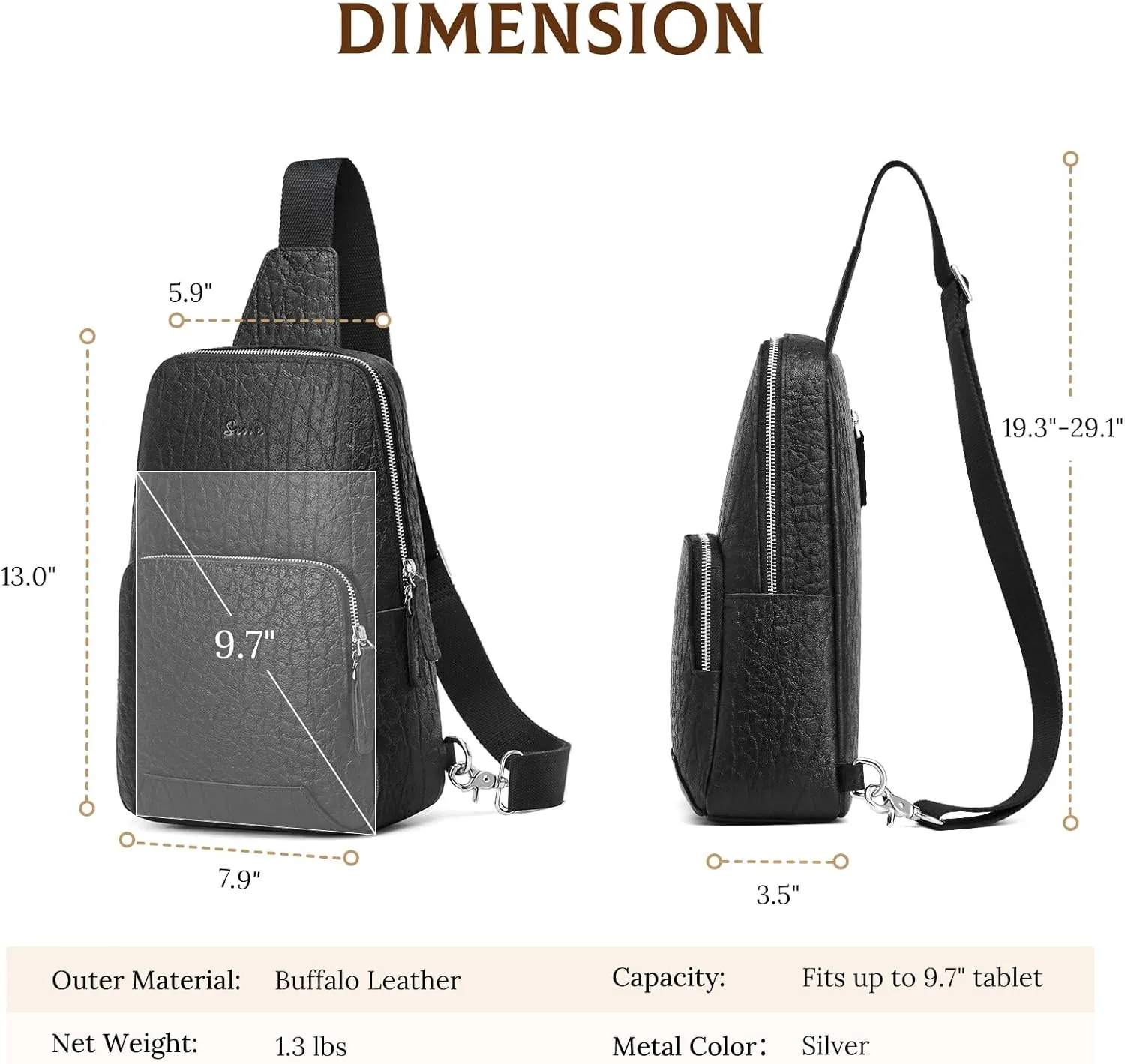 S-ZONE Sling Bag for Men Women RFID Blocking Genuine Leather Crossbody Shoulder Bag Backpack Hiking Daypack Travel