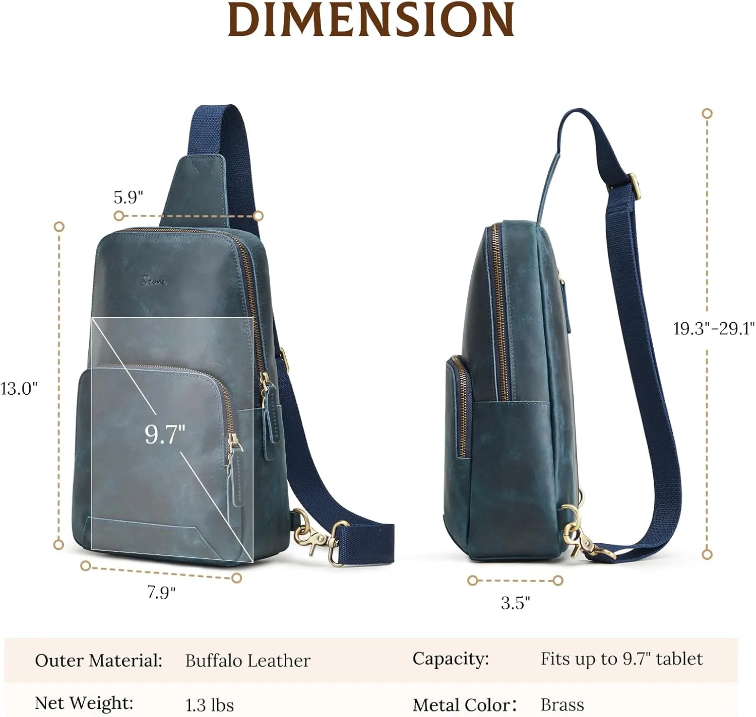 S-ZONE Sling Bag for Men Women RFID Blocking Genuine Leather Crossbody Shoulder Bag Backpack Hiking Daypack Travel