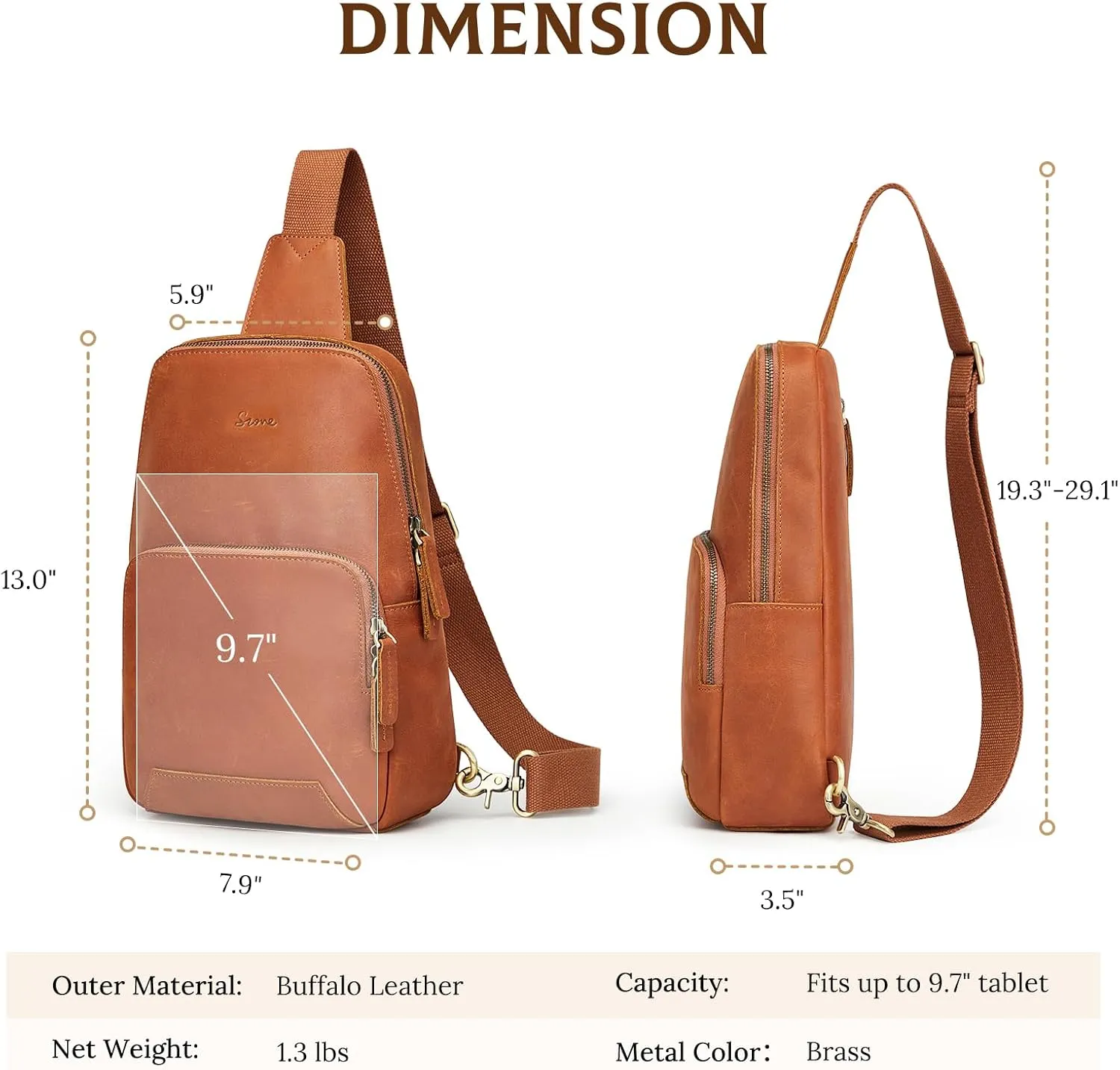 S-ZONE Sling Bag for Men Women RFID Blocking Genuine Leather Crossbody Shoulder Bag Backpack Hiking Daypack Travel