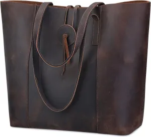 S-ZONE Vintage Genuine Leather Tote Bag for Women Large Shoulder Purse Handbag