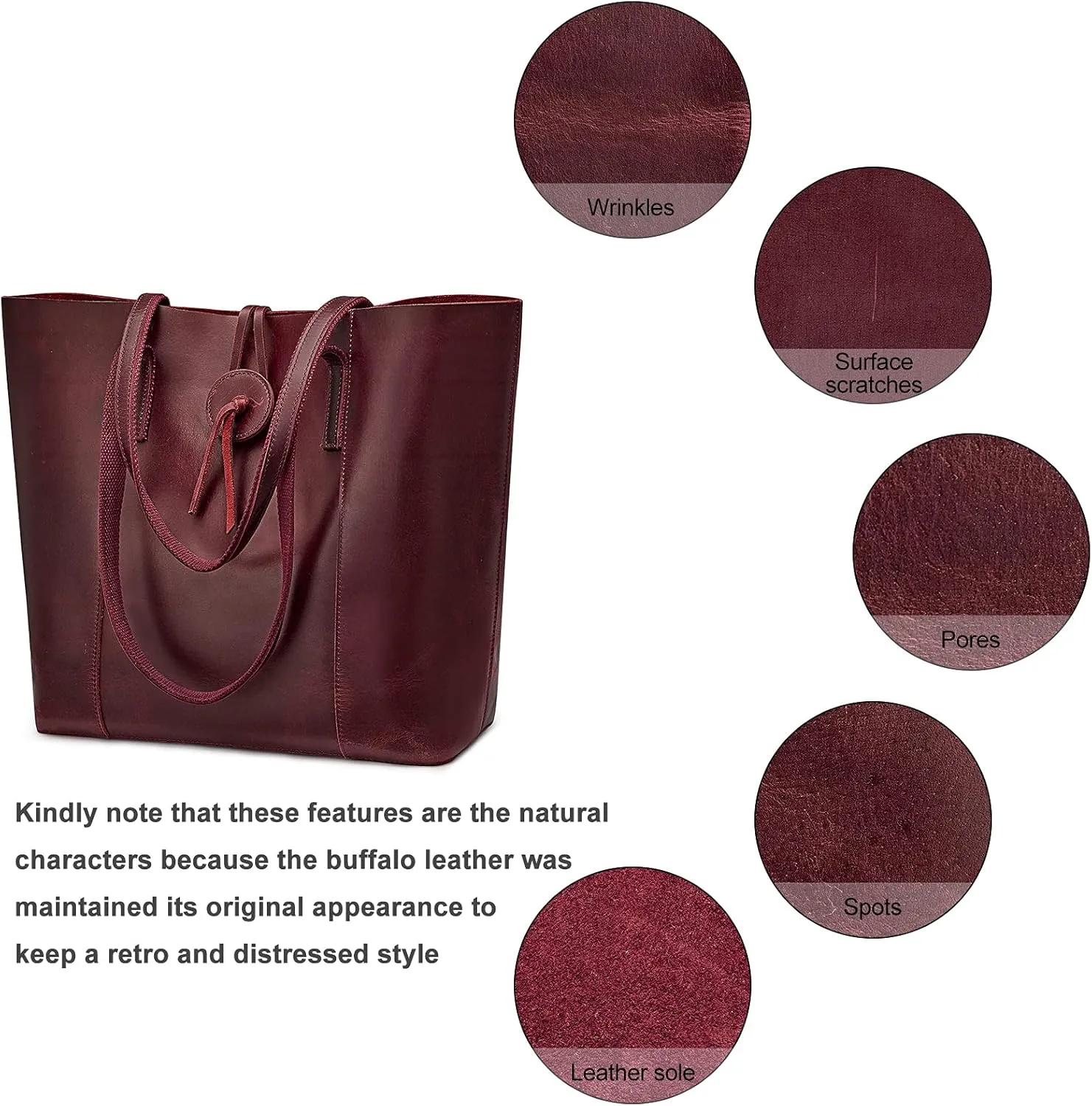 S-ZONE Vintage Genuine Leather Tote Bag for Women Large Shoulder Purse Handbag