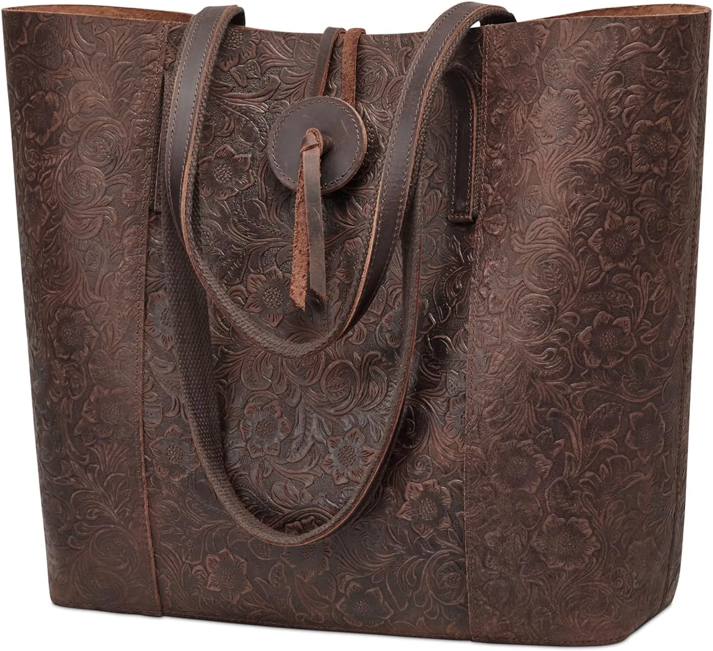 S-ZONE Vintage Genuine Leather Tote Bag for Women Large Shoulder Purse Handbag