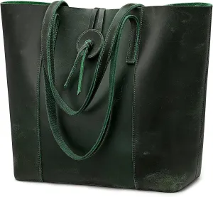 S-ZONE Vintage Genuine Leather Tote Bag for Women Large Shoulder Purse Handbag