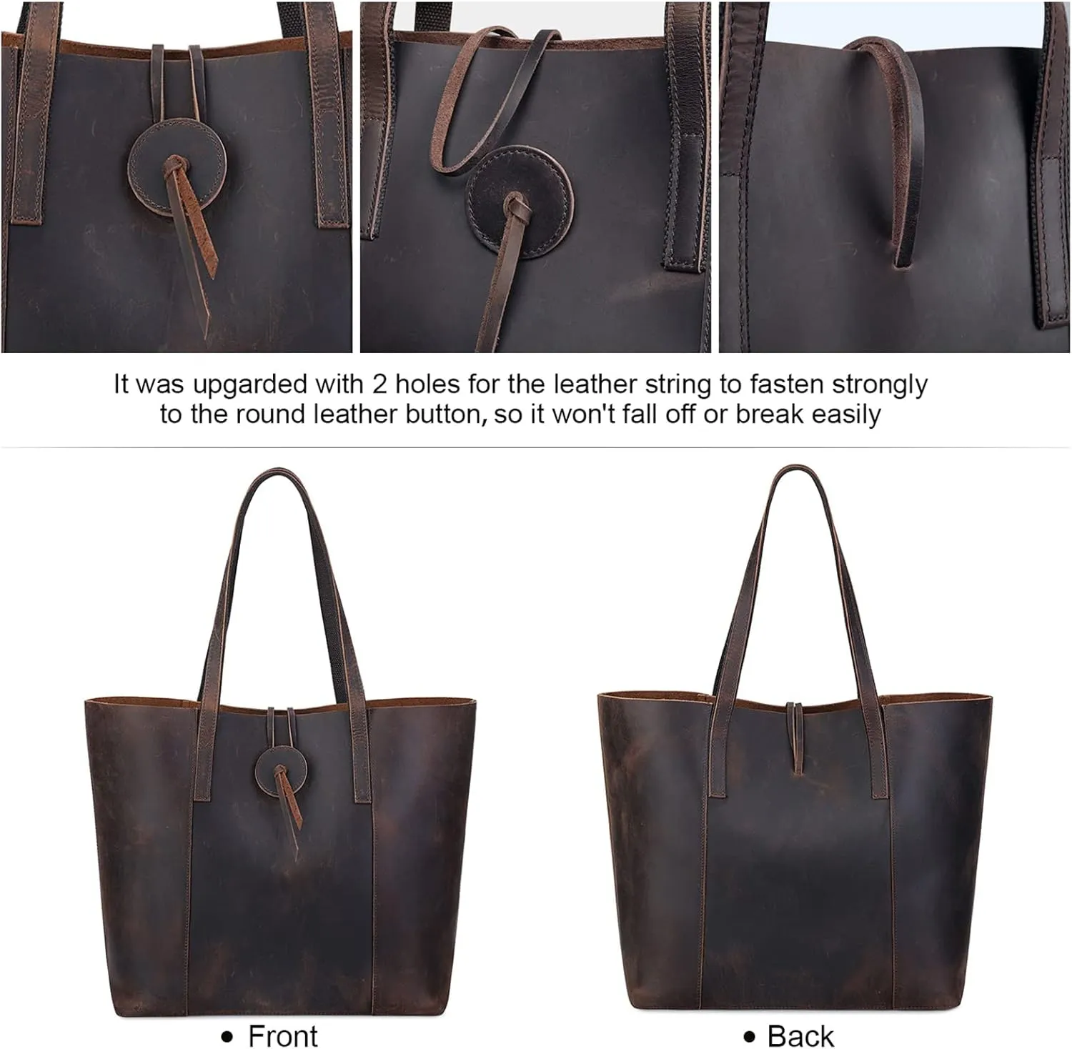 S-ZONE Vintage Genuine Leather Tote Bag for Women Large Shoulder Purse Handbag