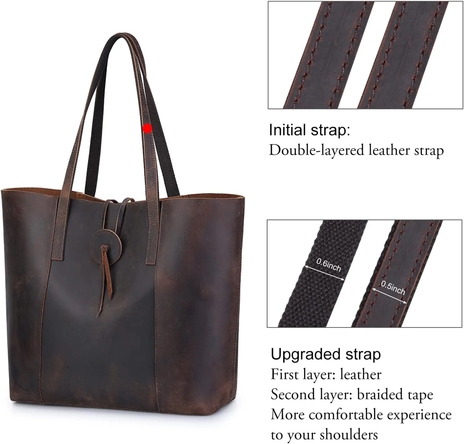 S-ZONE Vintage Genuine Leather Tote Bag for Women Large Shoulder Purse Handbag