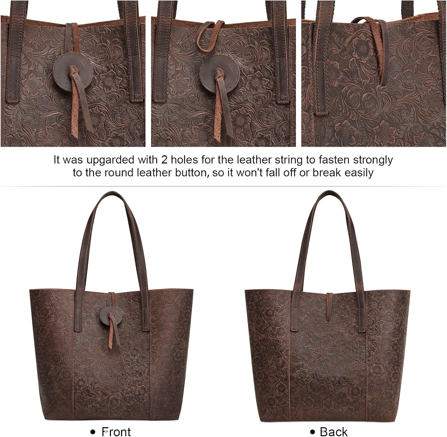 S-ZONE Vintage Genuine Leather Tote Bag for Women Large Shoulder Purse Handbag