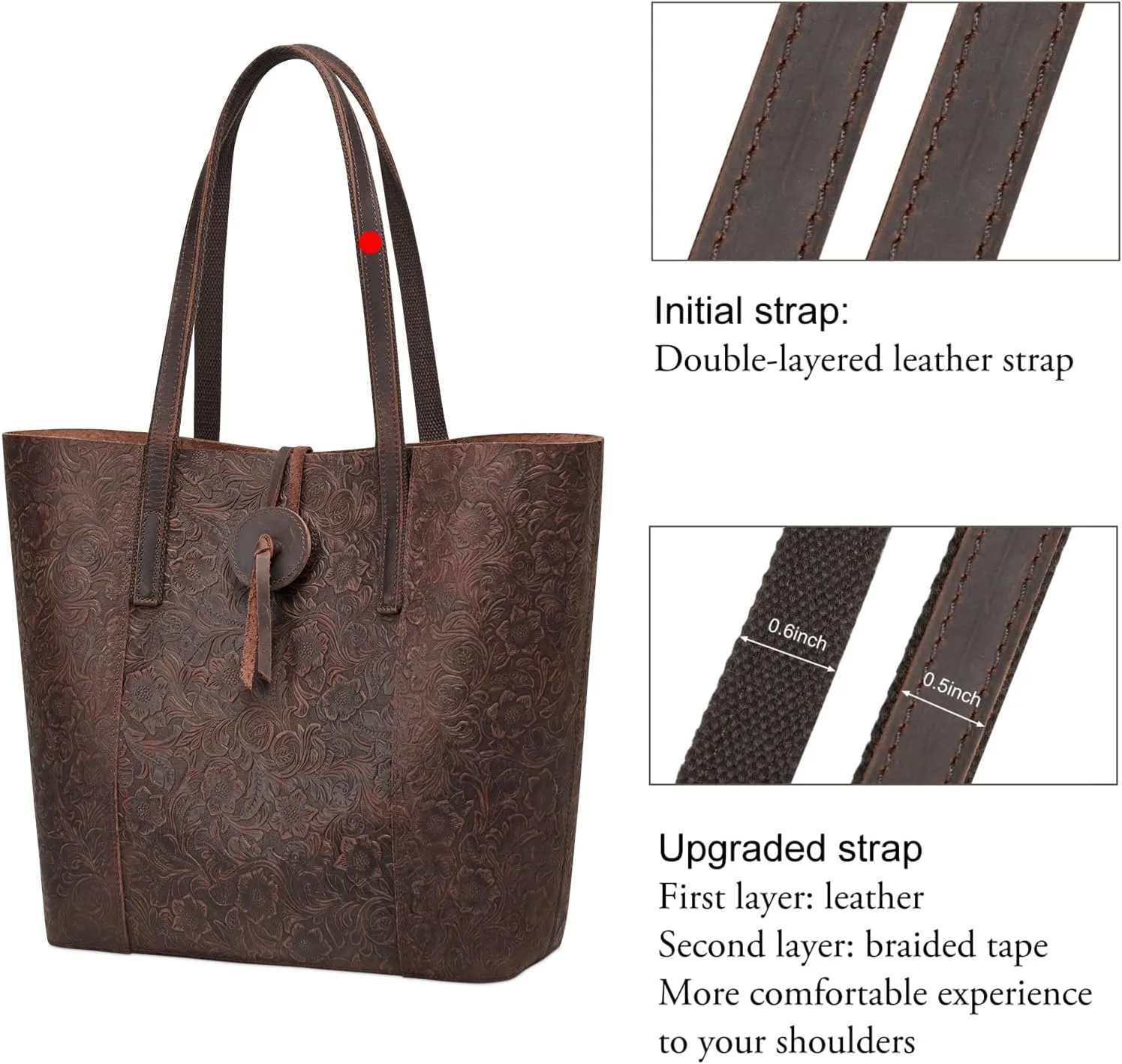 S-ZONE Vintage Genuine Leather Tote Bag for Women Large Shoulder Purse Handbag