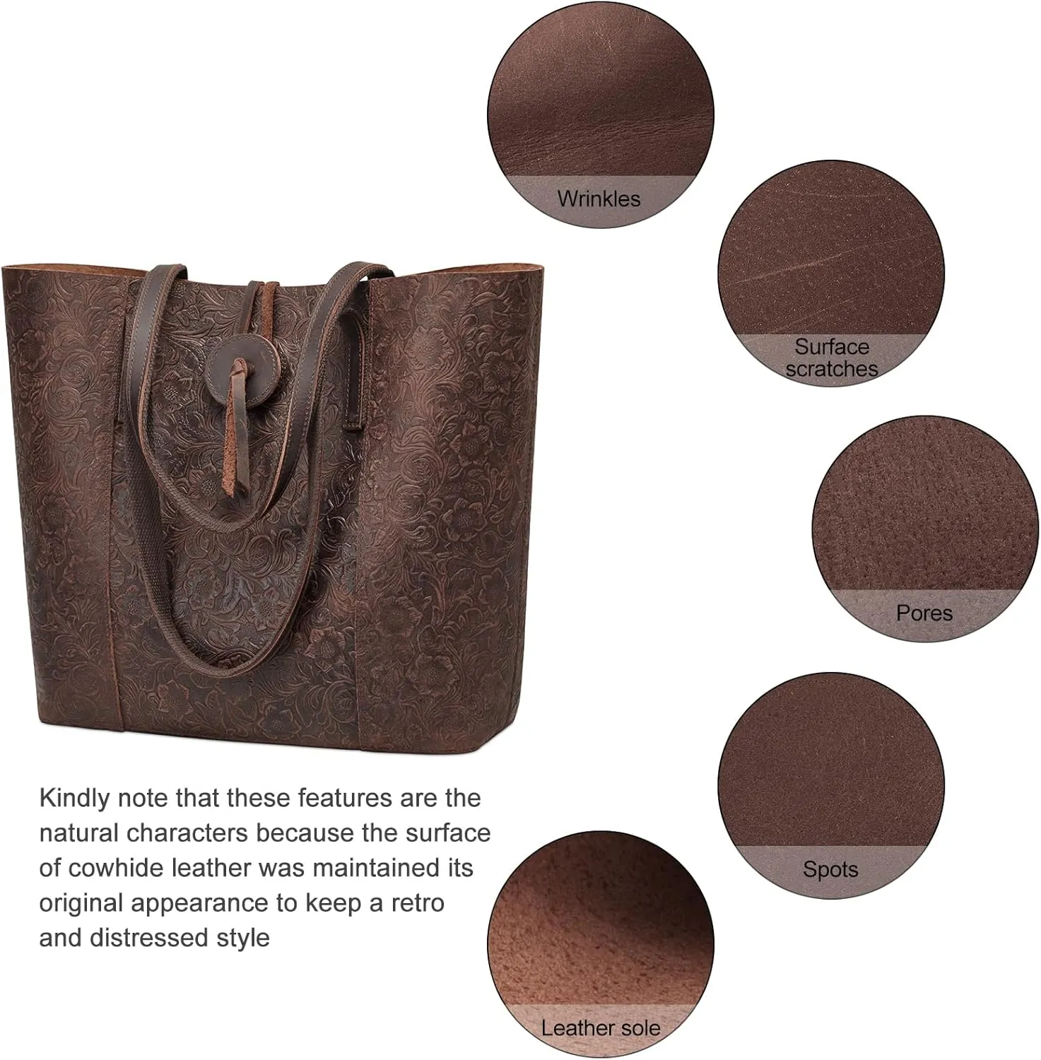 S-ZONE Vintage Genuine Leather Tote Bag for Women Large Shoulder Purse Handbag