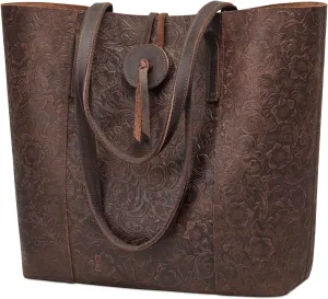S-ZONE Vintage Genuine Leather Tote Bag for Women Large Shoulder Purse Handbag
