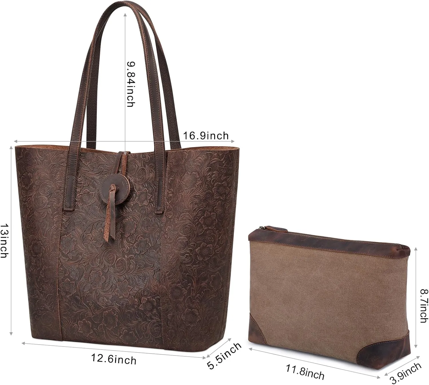 S-ZONE Vintage Genuine Leather Tote Bag for Women Large Shoulder Purse Handbag