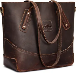 S-ZONE Vintage Genuine Leather Tote Bag for Women Work Shoulder Purse Large