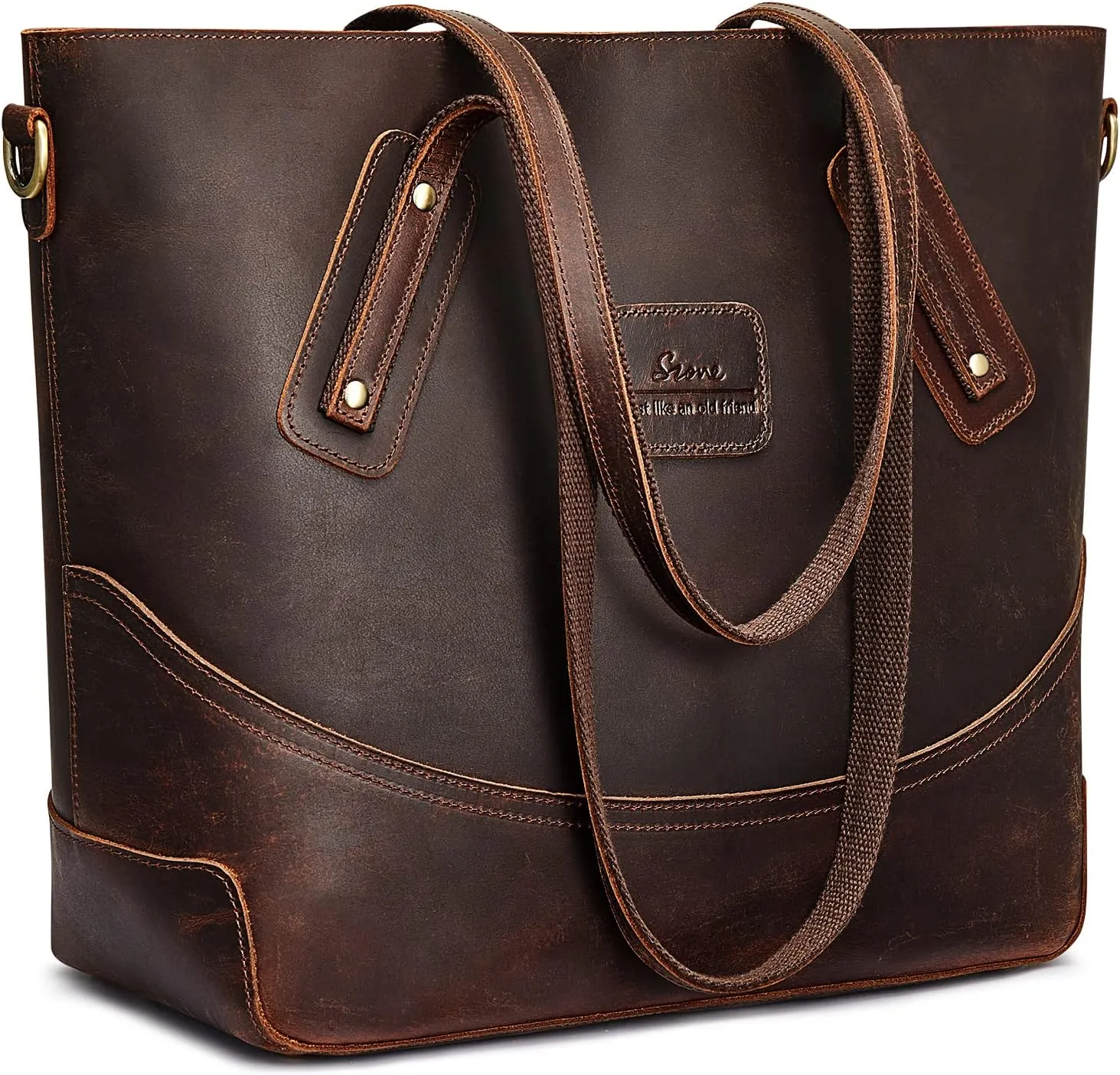 S-ZONE Vintage Genuine Leather Tote Bag for Women Work Shoulder Purse Large