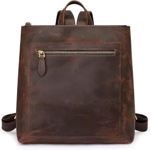 S-ZONE Women Genuine Leather Backpack Purse Travel Satchel Bag with Luggage Sleeve