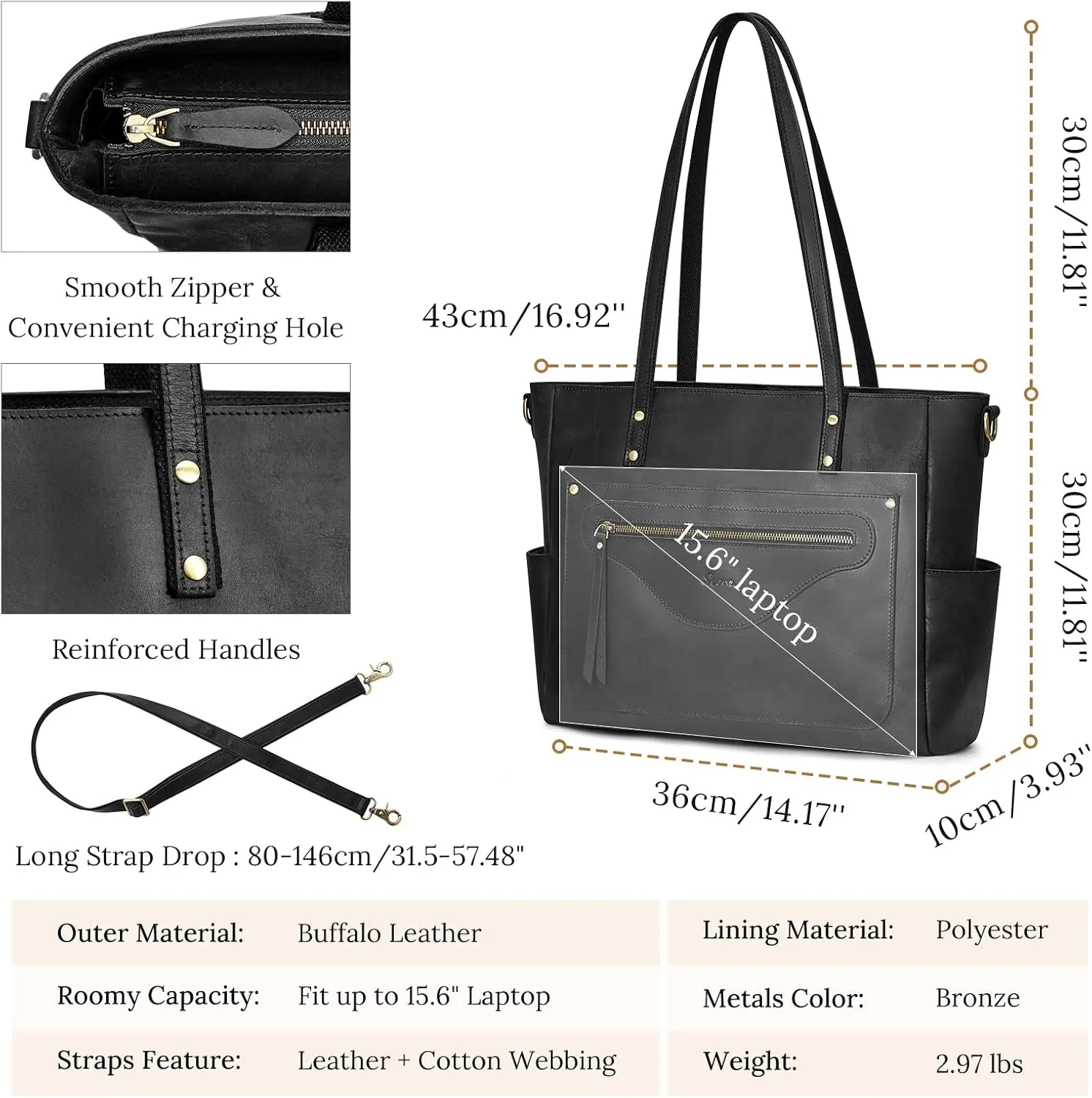 S-ZONE Women Genuine Leather Tote Bag Large Shoulder Purse Vintage Crossbody Work Handbag