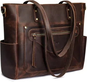 S-ZONE Women Genuine Leather Tote Bag Large Shoulder Purse Vintage Crossbody Work Handbag