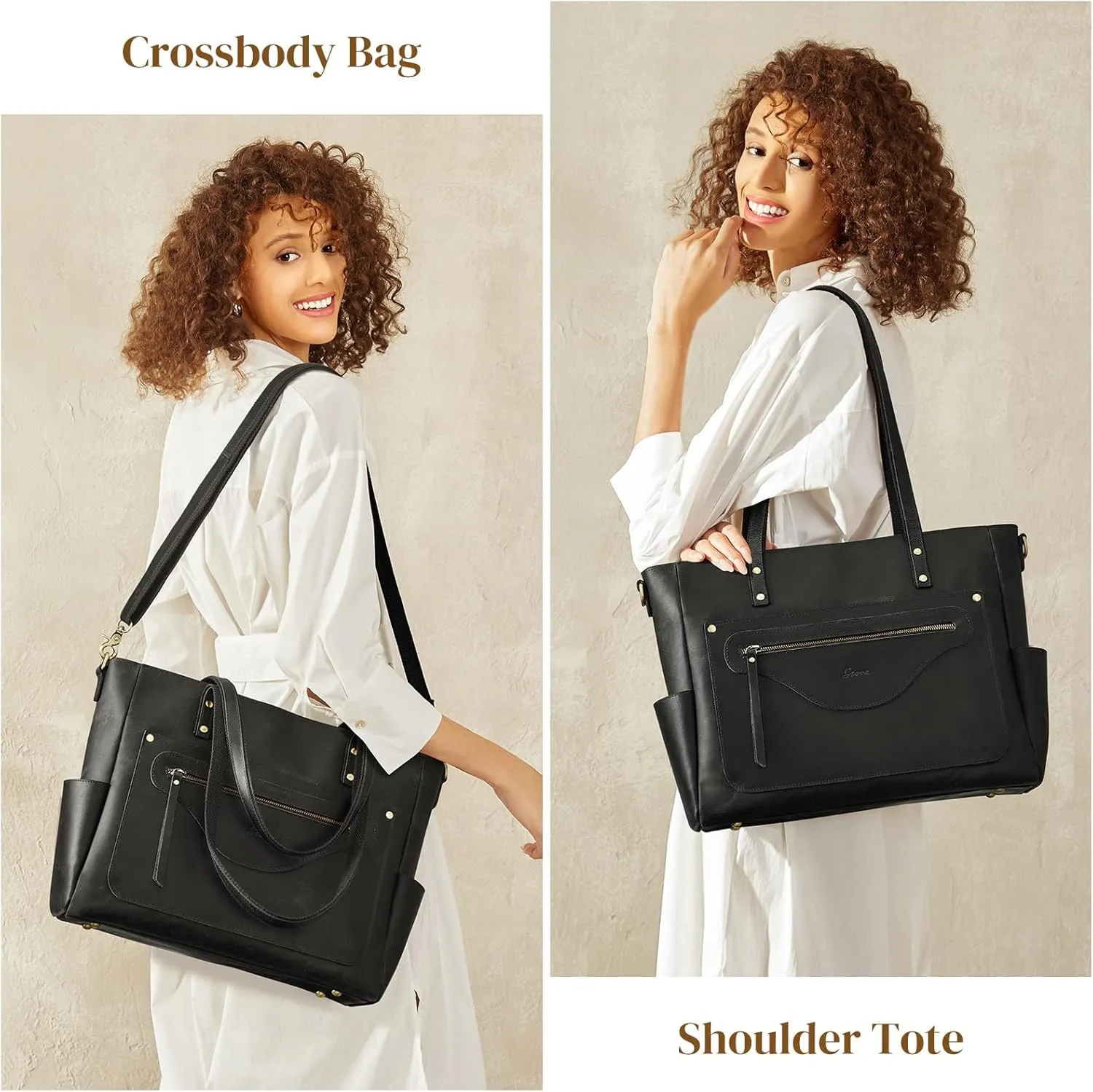 S-ZONE Women Genuine Leather Tote Bag Large Shoulder Purse Vintage Crossbody Work Handbag