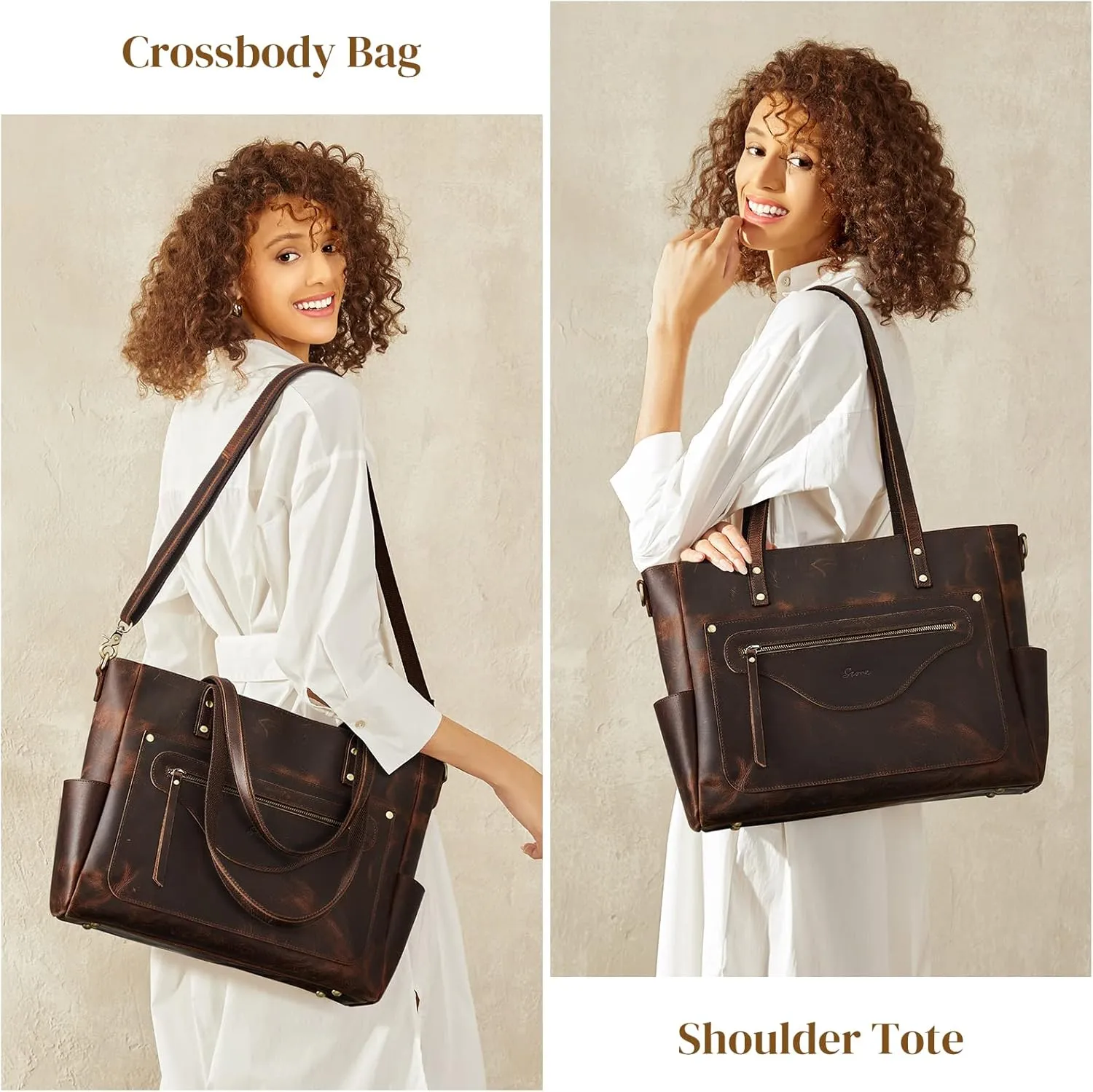 S-ZONE Women Genuine Leather Tote Bag Large Shoulder Purse Vintage Crossbody Work Handbag