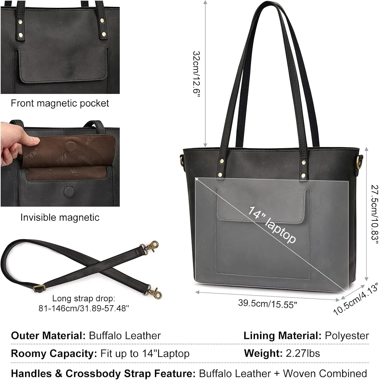 S-ZONE Women Genuine Leather Tote Bag Shoulder Handbag Vintage Crossbody Purse