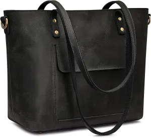 S-ZONE Women Genuine Leather Tote Bag Shoulder Handbag Vintage Crossbody Purse