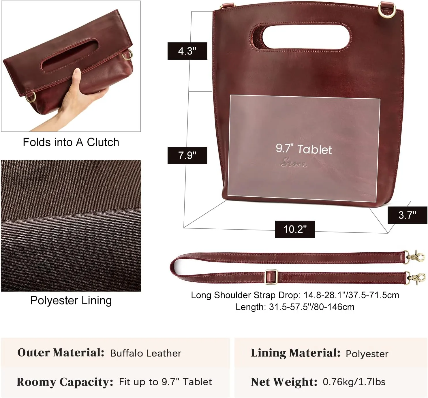 S-ZONE Women Vintage Genuine Leather Crossbody Bag Distressed Foldable Clutch Top Handle Handbag Purse
