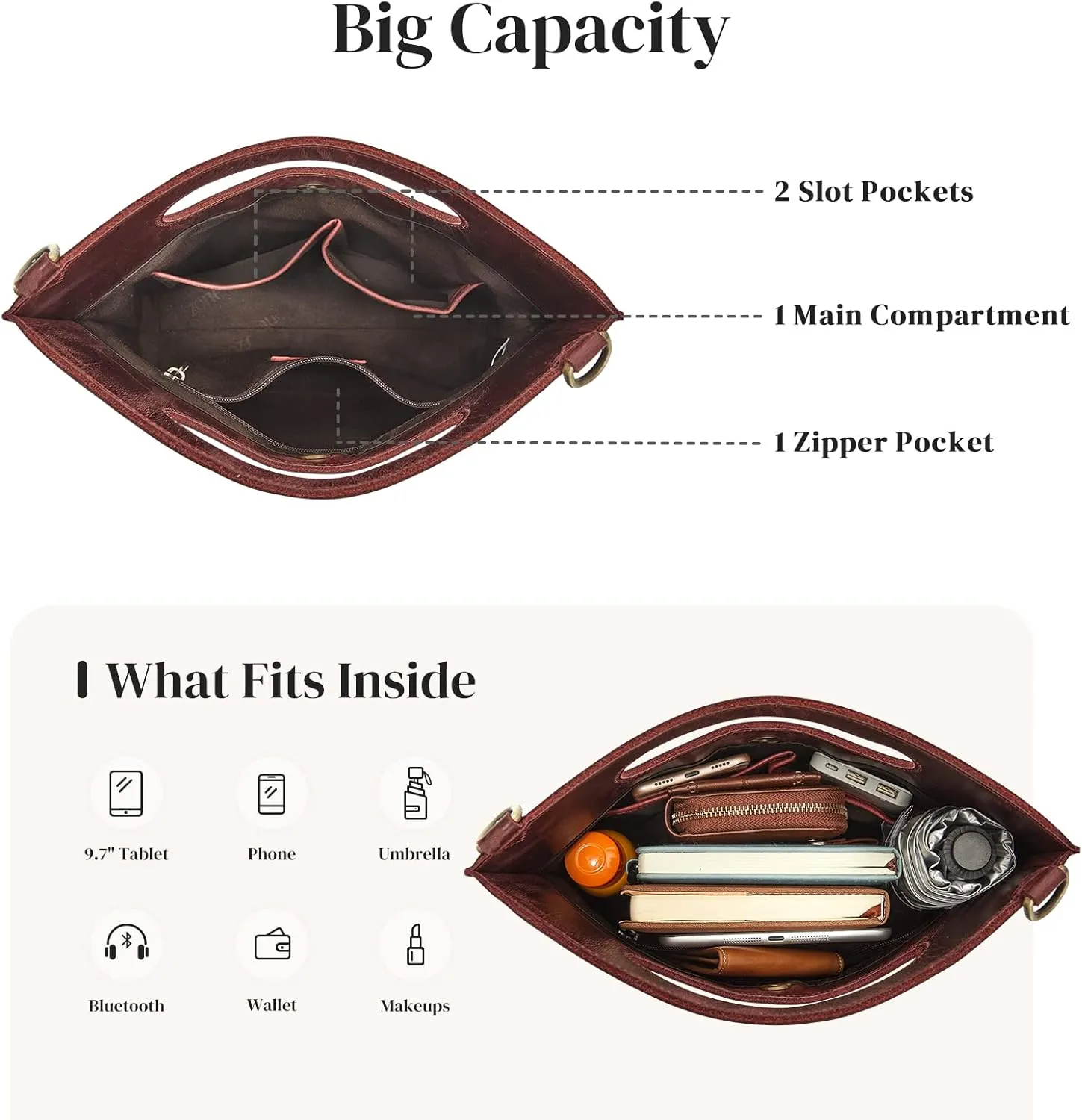 S-ZONE Women Vintage Genuine Leather Crossbody Bag Distressed Foldable Clutch Top Handle Handbag Purse