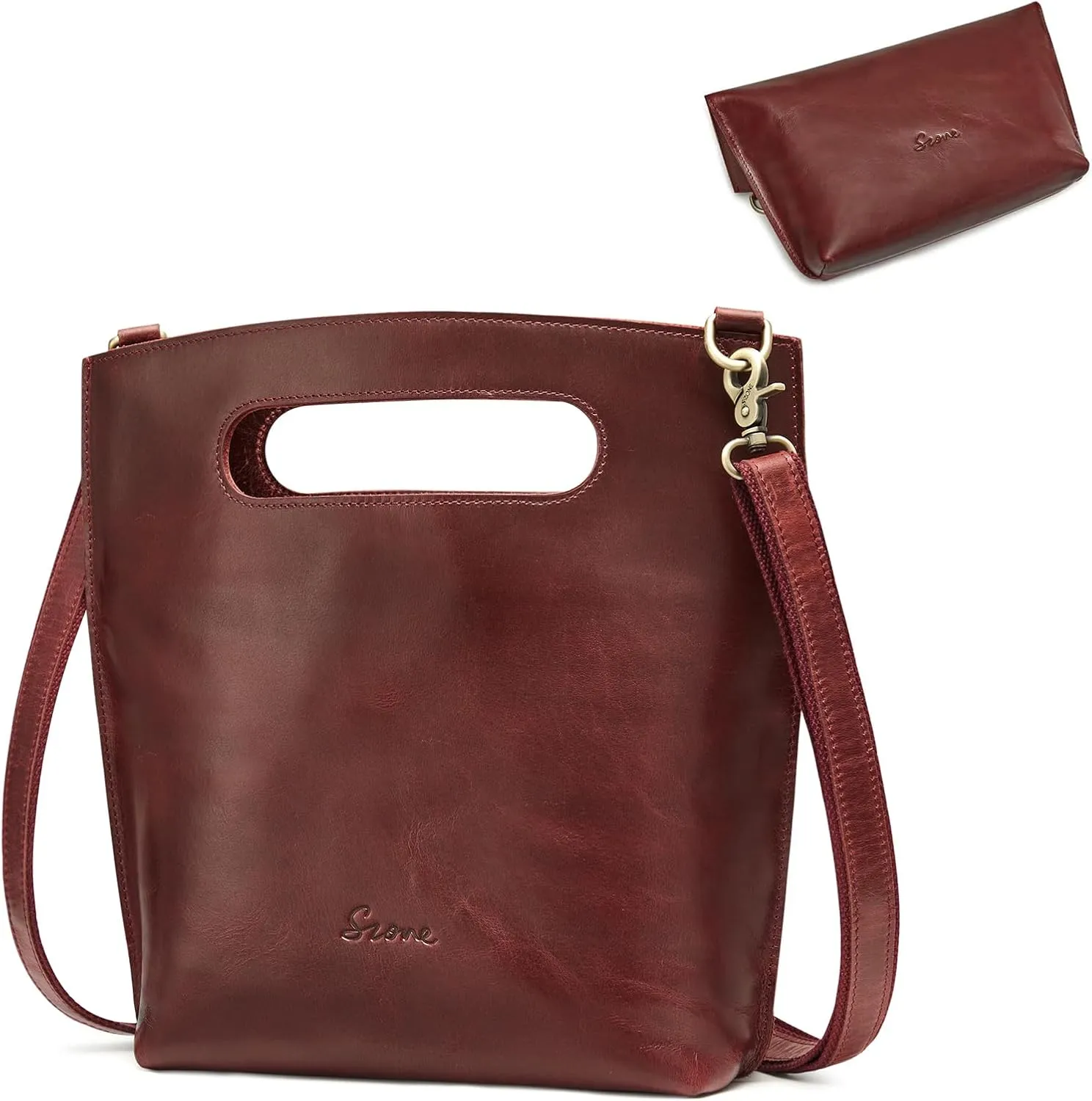 S-ZONE Women Vintage Genuine Leather Crossbody Bag Distressed Foldable Clutch Top Handle Handbag Purse