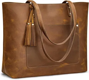 S-ZONE Women Vintage Genuine Leather Shoulder Tote Bag Large Work Handbag Purse