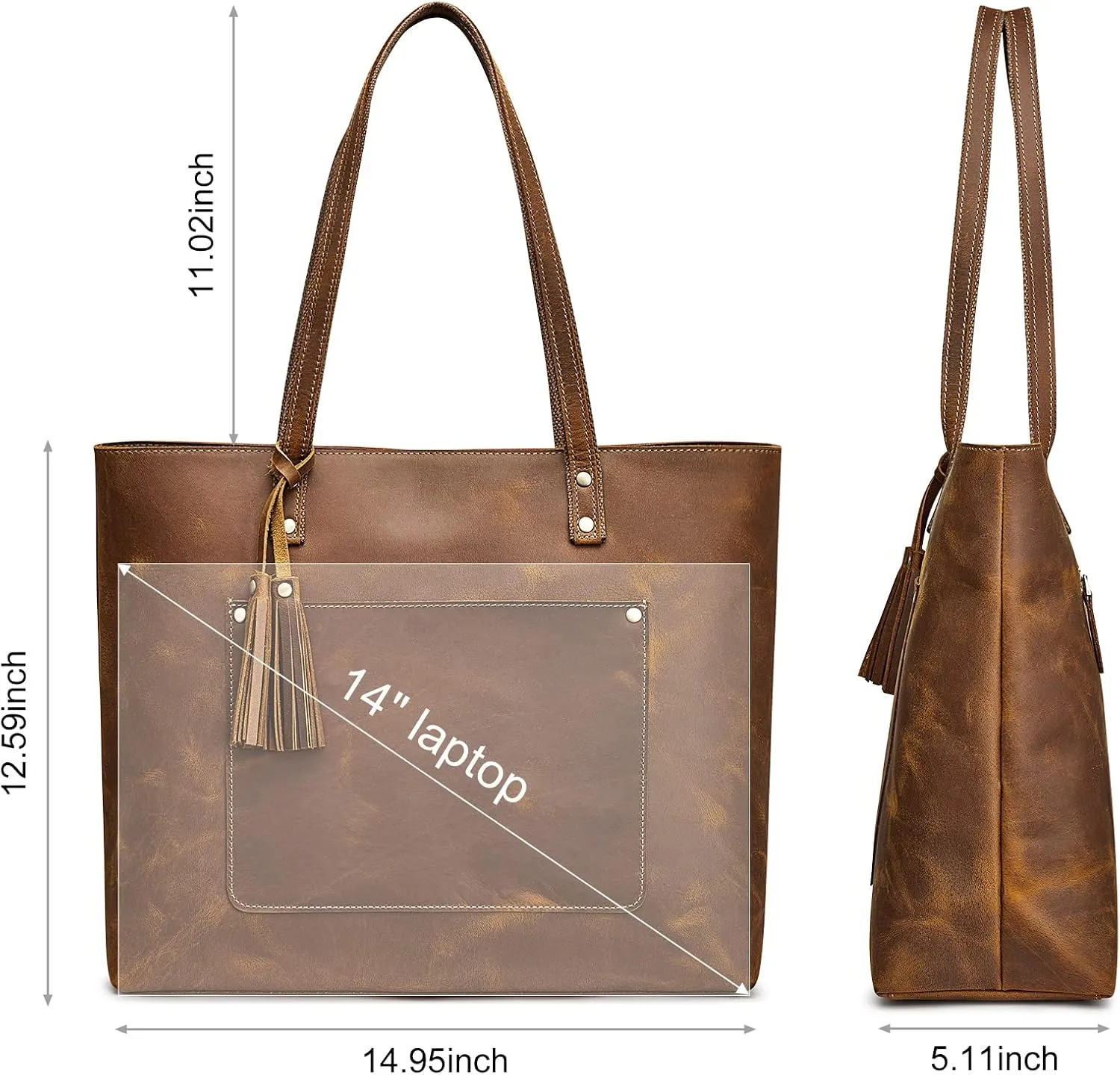 S-ZONE Women Vintage Genuine Leather Shoulder Tote Bag Large Work Handbag Purse