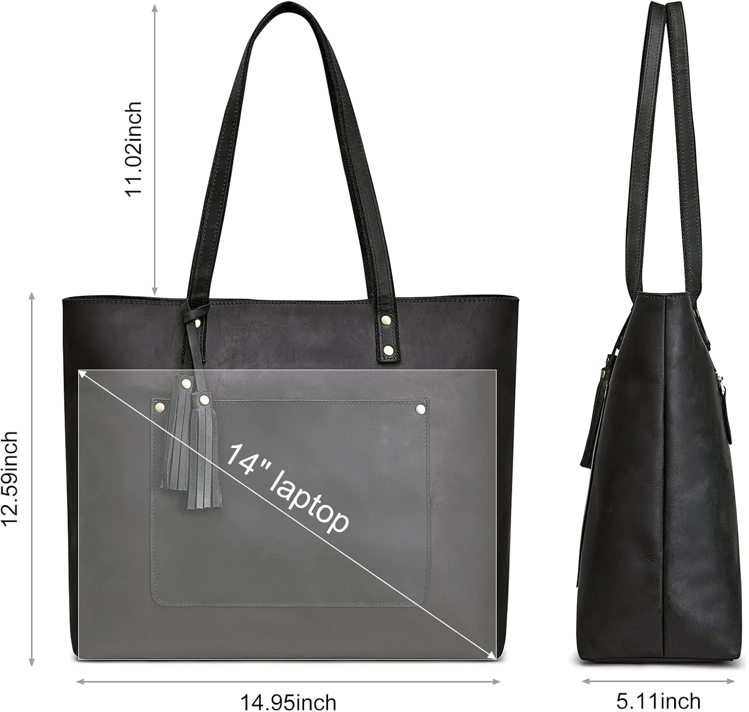 S-ZONE Women Vintage Genuine Leather Shoulder Tote Bag Large Work Handbag Purse