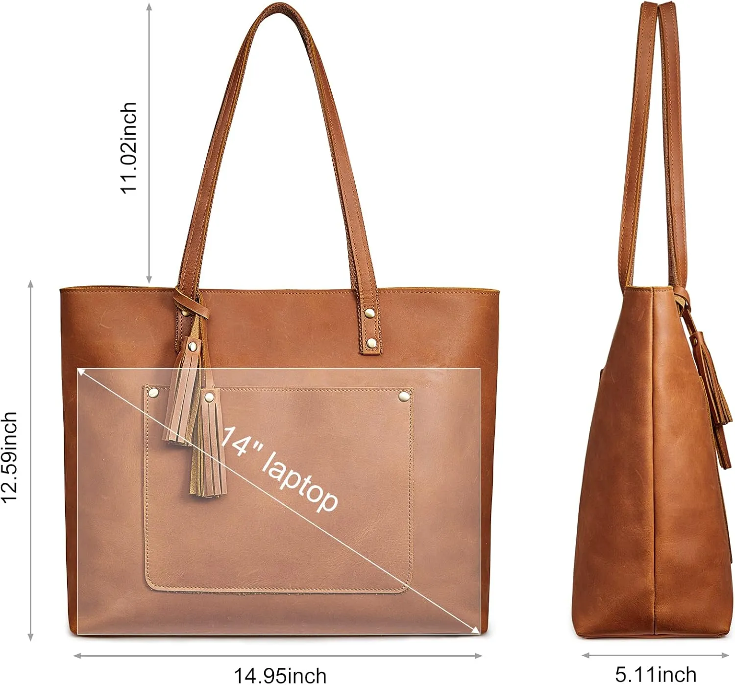 S-ZONE Women Vintage Genuine Leather Shoulder Tote Bag Large Work Handbag Purse