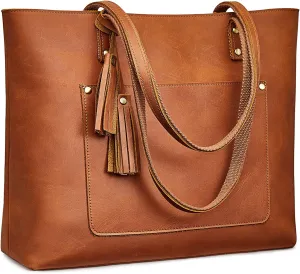 S-ZONE Women Vintage Genuine Leather Shoulder Tote Bag Large Work Handbag Purse