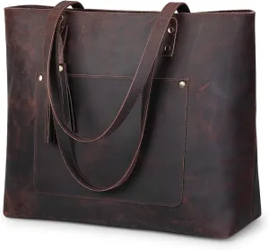S-ZONE Women Vintage Genuine Leather Shoulder Tote Bag Large Work Handbag Purse