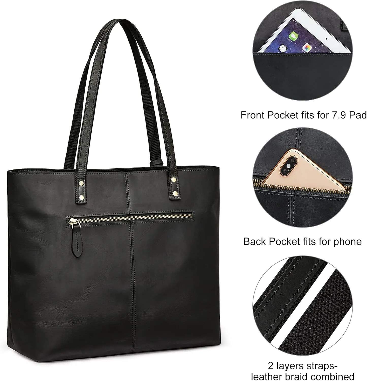 S-ZONE Women Vintage Genuine Leather Shoulder Tote Bag Large Work Handbag Purse