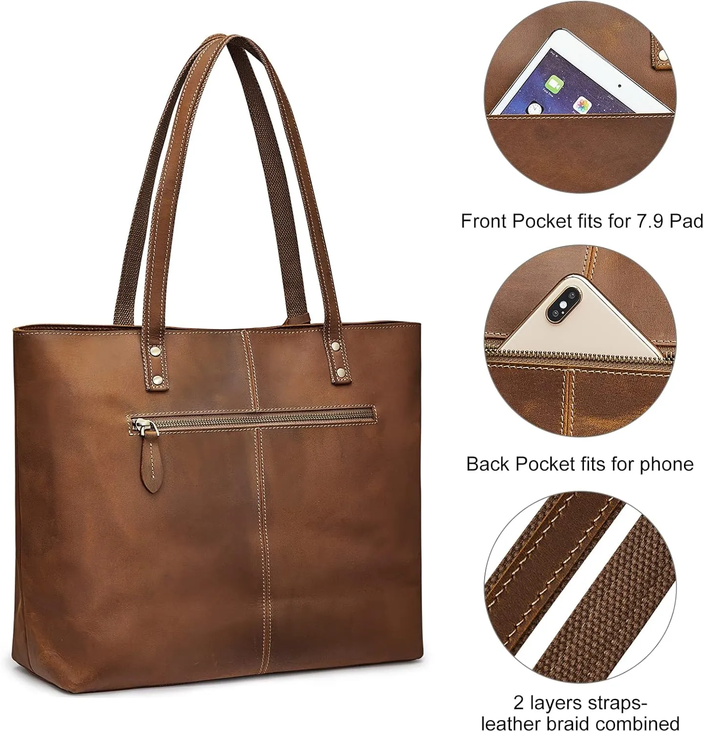 S-ZONE Women Vintage Genuine Leather Shoulder Tote Bag Large Work Handbag Purse