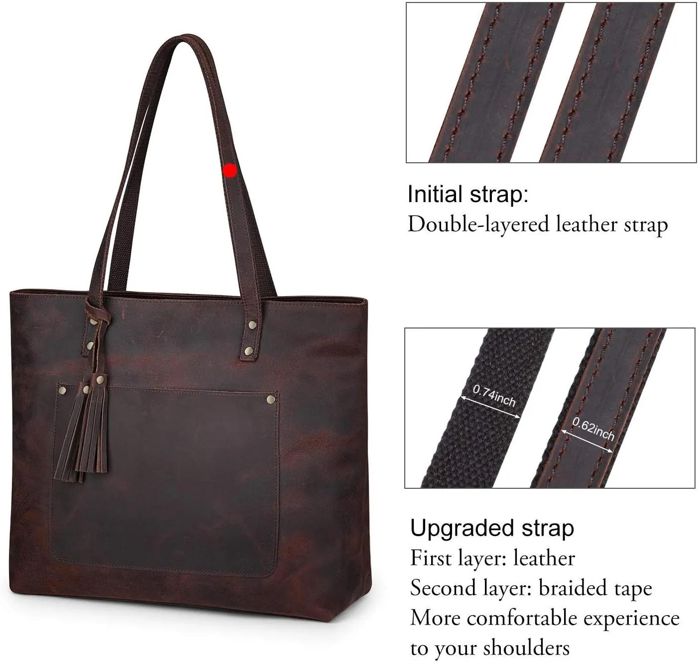 S-ZONE Women Vintage Genuine Leather Shoulder Tote Bag Large Work Handbag Purse