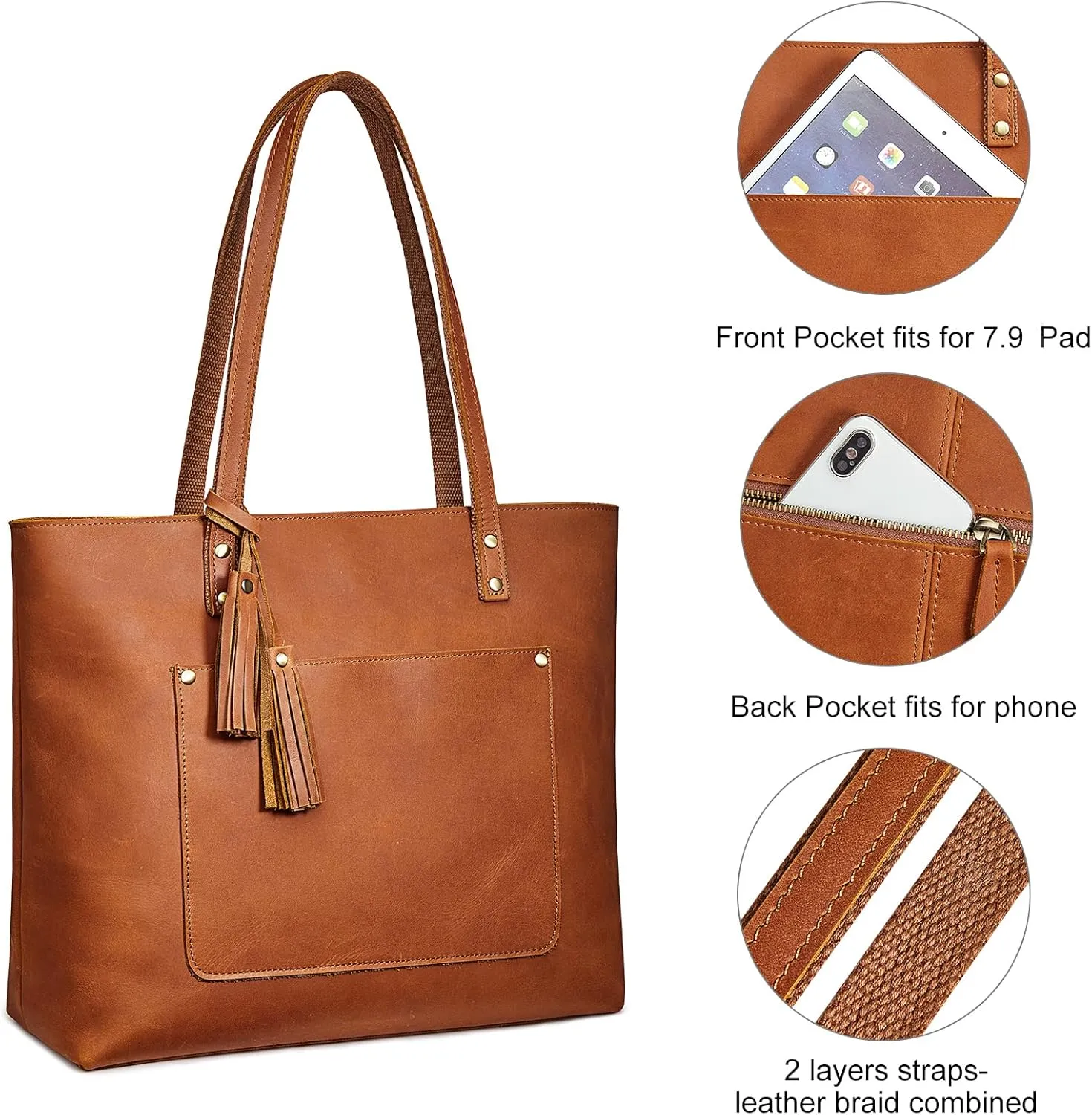 S-ZONE Women Vintage Genuine Leather Shoulder Tote Bag Large Work Handbag Purse