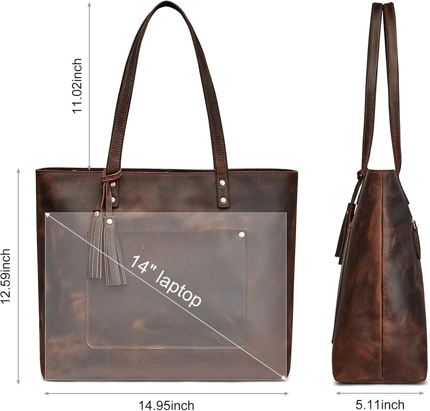 S-ZONE Women Vintage Genuine Leather Shoulder Tote Bag Large Work Handbag Purse