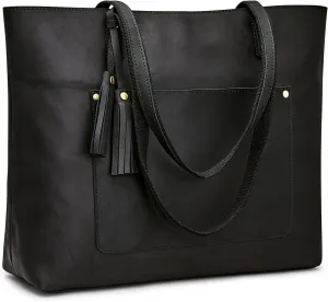S-ZONE Women Vintage Genuine Leather Shoulder Tote Bag Large Work Handbag Purse