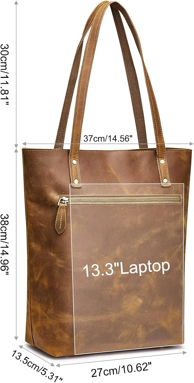 S-ZONE Women Vintage Genuine Leather Tote Bag Large Shoulder Purse Work Handbag