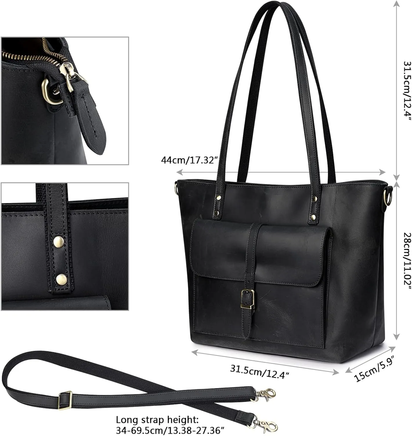 S-ZONE Women Vintage Genuine Leather Tote Bag Large Shoulder Purse Work Handbag