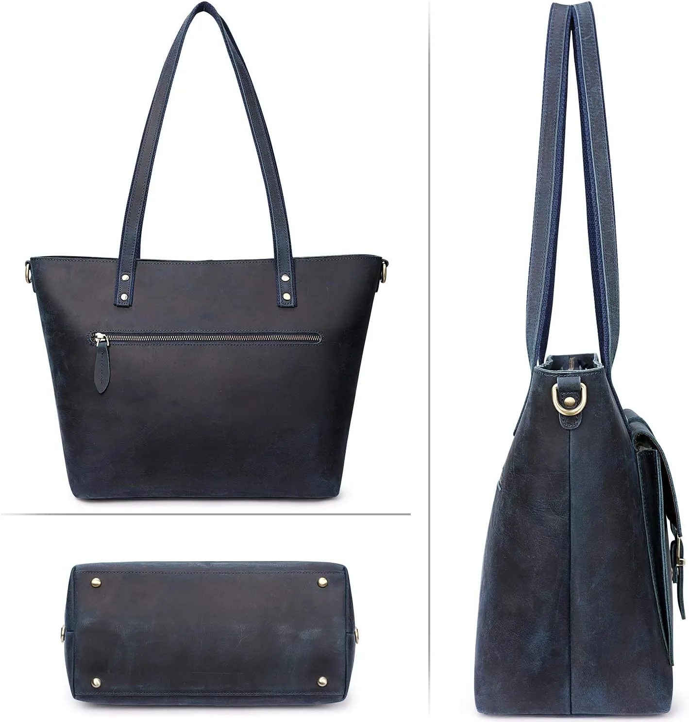 S-ZONE Women Vintage Genuine Leather Tote Bag Large Shoulder Purse Work Handbag