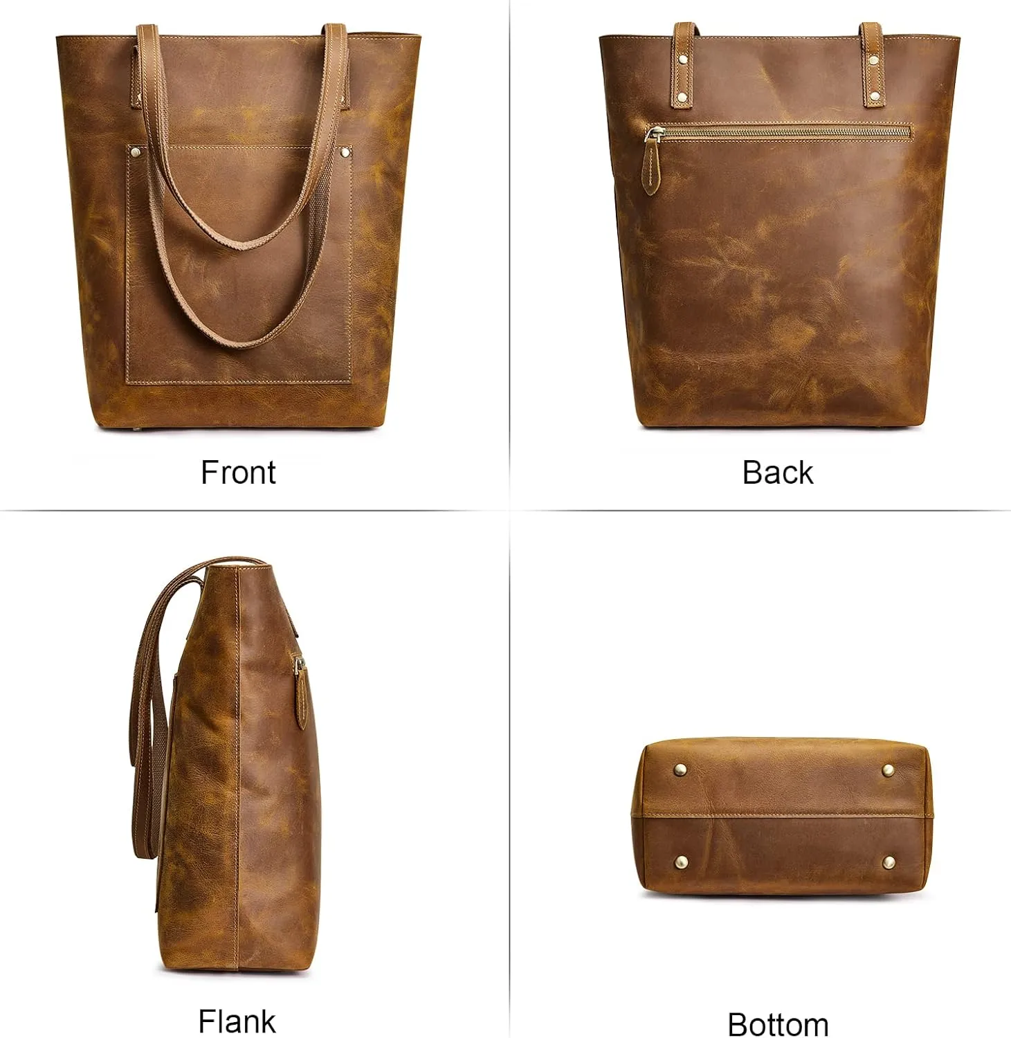 S-ZONE Women Vintage Genuine Leather Tote Bag Large Shoulder Purse Work Handbag