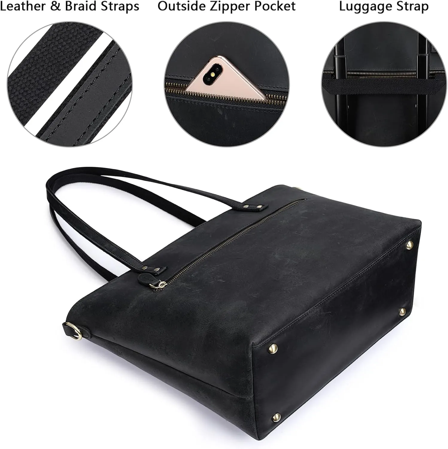 S-ZONE Women Vintage Genuine Leather Tote Bag Large Shoulder Purse Work Handbag
