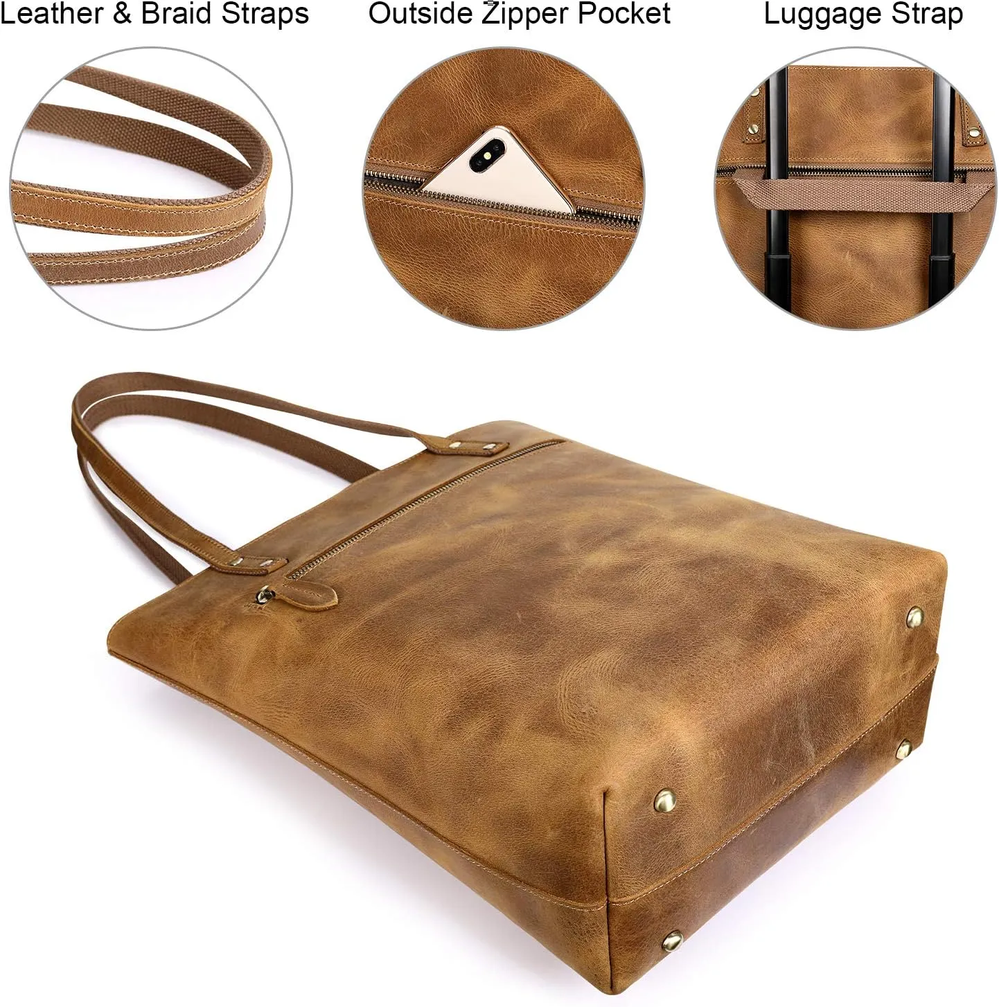 S-ZONE Women Vintage Genuine Leather Tote Bag Large Shoulder Purse Work Handbag