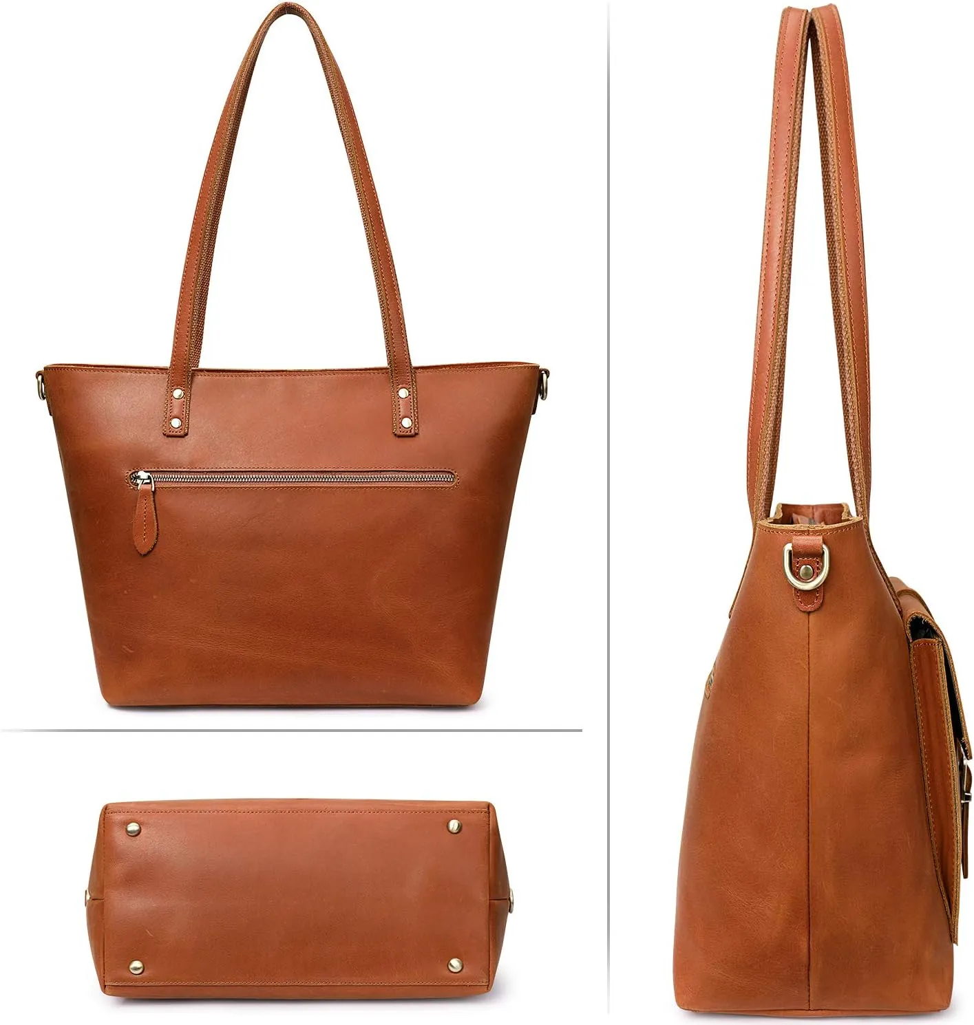 S-ZONE Women Vintage Genuine Leather Tote Bag Large Shoulder Purse Work Handbag