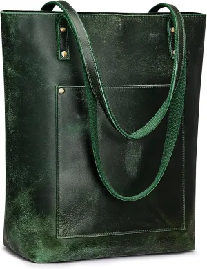 S-ZONE Women Vintage Genuine Leather Tote Bag Large Shoulder Purse Work Handbag