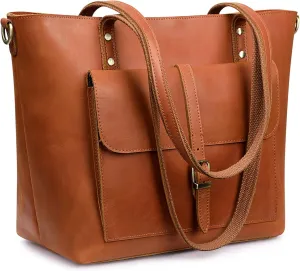 S-ZONE Women Vintage Genuine Leather Tote Bag Large Shoulder Purse Work Handbag