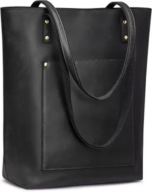 S-ZONE Women Vintage Genuine Leather Tote Bag Large Shoulder Purse Work Handbag